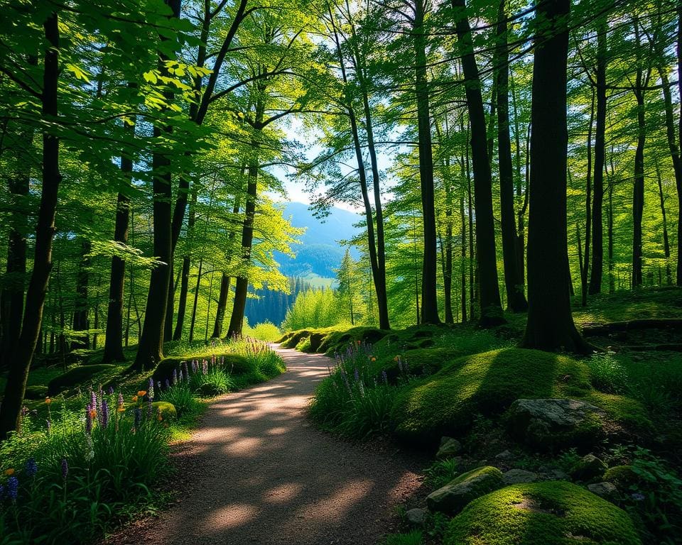 Wandelen door de bossen van het Beierse Woud, Duitsland