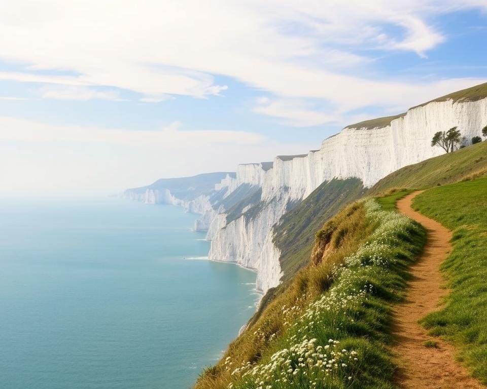 Wandelen langs de kliffen van Dover, Engeland