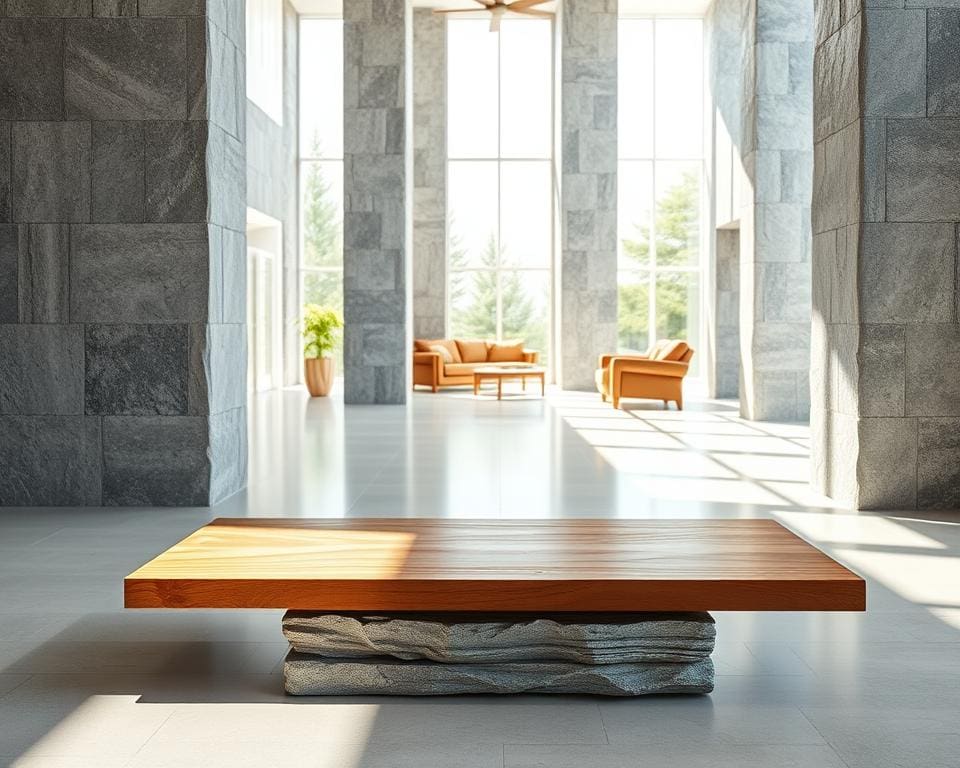 Hoe gebruik je contrast tussen hout en steen?